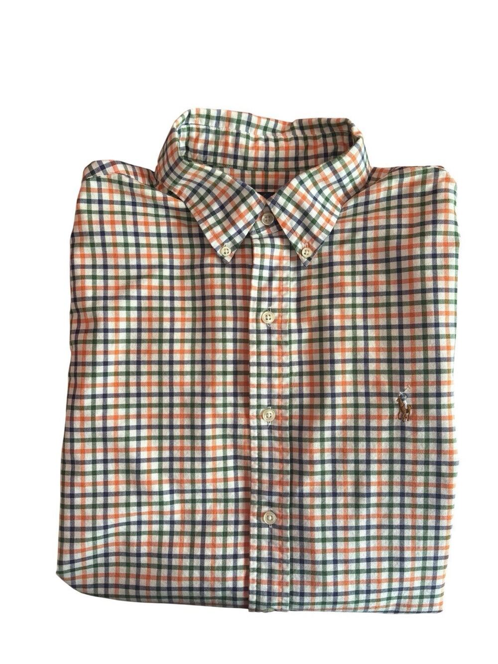 Ralph Lauren Mens Shirt Size Large Classic Fit Plaid Cotton Oxford Pony